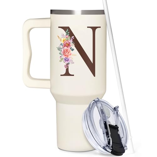 Personalized Gifts for Women, Customized Mother's Day, Birthday, Xmas Gift For Grandma, Mom, Wife, Friends, Sisters, Coworkers, Monogrammed Tumbler 40oz with Lid and Straw - color: N