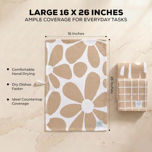 Kitchen Towels, Dish Towels for Kitchen, 3 Pc Kitchen Towel Set - color: Tan