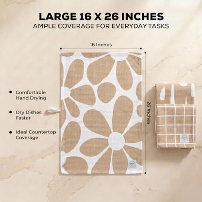 Kitchen Towels, Dish Towels for Kitchen, 3 Pc Kitchen Towel Set - color: Tan