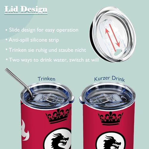 20oz Red Fire Dragon Crown Fantasy Stainless Steel Tumbler with Lid,1 Pcs - color: Dragon and Lion