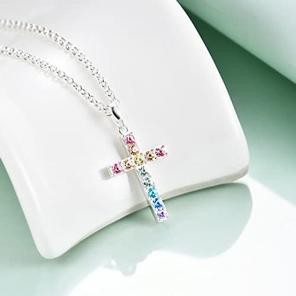 Baptism Cross Necklace for Women,First Communion Cross Necklaces Jewelry Gifts for Women - color: Dainty Cross Colorful