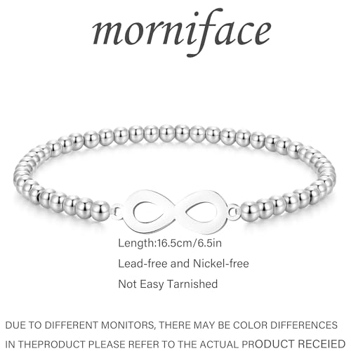 morniface Beaded Bracelet for Women, Handmade Stretch Bracelet with Charms, Dainty Stackable and Trendy Jewelry Gift - style: Silver Beaded-infinity