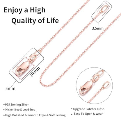 Jewlpire 18k Gold Plated 925 Sterling Silver Chain Necklace for Women, 1.1mm Cable Chains Necklace Thin & Dainty & Sturdy Women's Chain Necklaces, 14/16/17/18/20/22/24 Inches - color: Rose Gold, size: 16 Inch