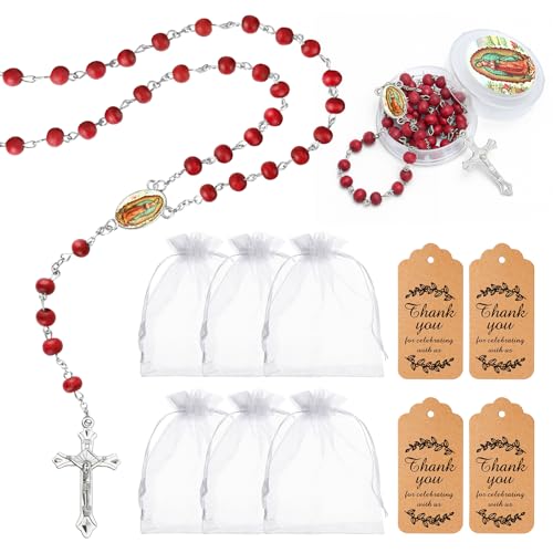 24 Pcs Red Virgen Guadalupe Scented Rosary Baptism First Communion Party - color: 24pcs Red