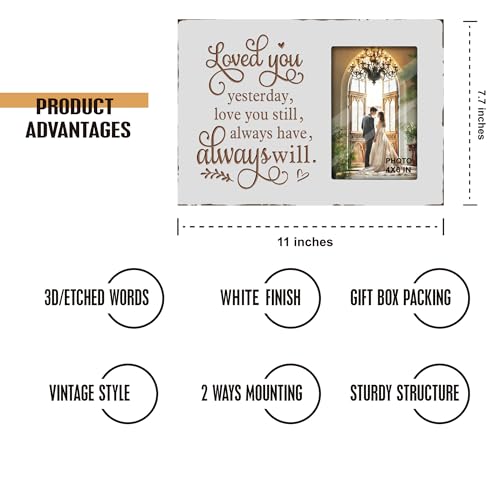 EXQUIDECA Wooden Rustic White Engraved Love You Picture Frames 4x6 Inches - color: white love you still