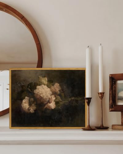 KBKBART Framed Moody Floral Wall Art, Gothic Dark Flower Painting 16x24inch - color: Moody Peony, size: 24"L x 16"W