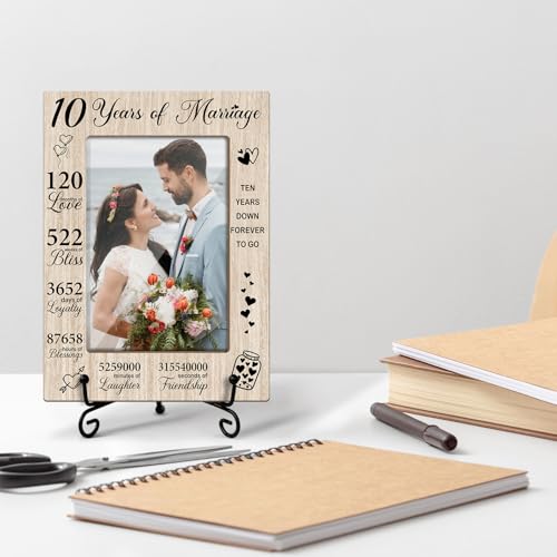Romantic Gifts 10 Years Of Marriage Picture Frame Wooden Picture Frames 4x6, Wooden Photo Frame With Stand Couple Gifts For Wedding Anniversary, Display Frame Desk Decor Home Decor (Vertical)-30 - style: 10 Years Of Marriage
