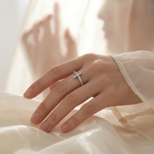 LAZA 925 Sterling Silver Ring for Women Statement Adjustable Open Ring - color: Cross Braid