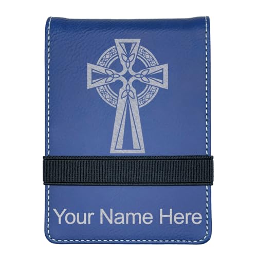 LaserGram Mini Padfolio with Notepad and Pen, Celtic Cross, Personalized Engraving Included (Dark Blue) - color: Dark Blue
