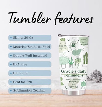 Personalized Funny Daily Plant Lover Reminder Tumbler Stainless Steel 20 Oz - Customized Gardening Gifts for Women - Plant Lady Gift - color: PLANT-DAILY-R1