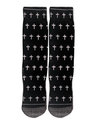 Bible Verse Socks for Men, Christian Scripture Crew Socks, Faith Gift - color: Black and White Crosses