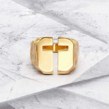 Men's Stainless Steel Ring Cutout Christian Cross Statement Signet Rings - color: gold
