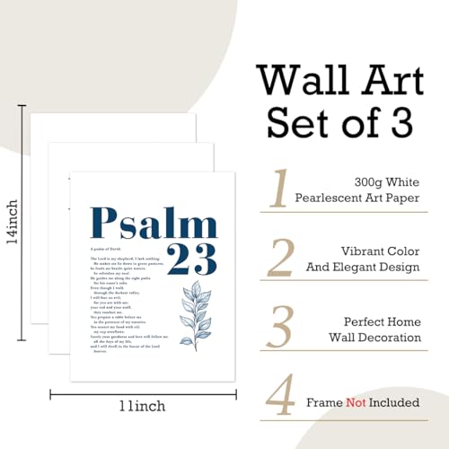 Blue Set of 3 Poster Bible Verse Wall Art,Psalm 23 Christian Wall Decor - color: Psalm of David