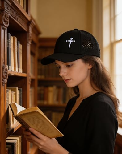 Jesus 3 Nail Cross Hat Christian Religious Gifts for Christma with Embroidered - Adjustable Snapback Baseball Cap - color: 3 Nail Cross Mesh Nylon Black
