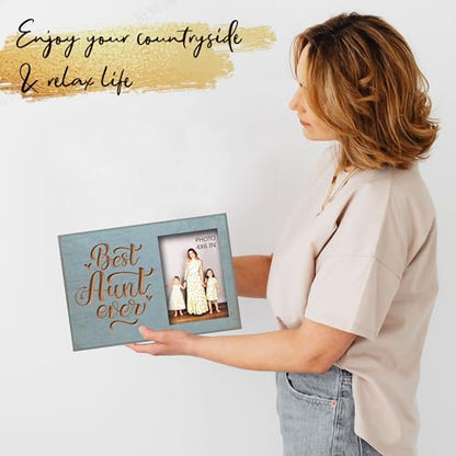 EXQUIDECA Best Aunt Ever Aqua Rustic Engraved Picture Frames 4x6 Inches - color: best aunt ever