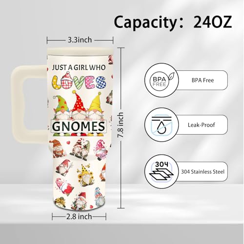 GNOMES Gift for Women, 24oz GNOMES Themed Tumbler with Handle & Straw - color: GNOMES1