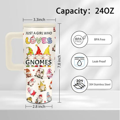 GNOMES Gift for Women, 24oz GNOMES Themed Tumbler with Handle & Straw - color: GNOMES1