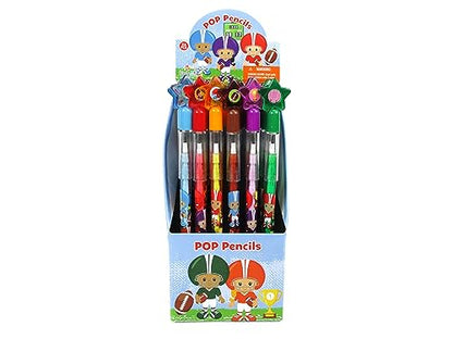 TINYMILLS 24 Pcs Football Stackable Push Pencil Assortment with Eraser for Party Favors Goodie Bag Stuffers VBS Classroom Rewards Pinata Fillers Carnival Prize Sports Football Team Party