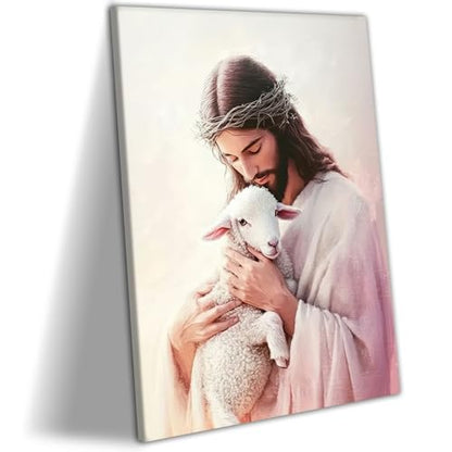 Jesus with Lamb Canvas Wall Art, Gallery Wrapped Christian Print, 12x16 - color: Gentle Jesus, size: 16"L x 12"W