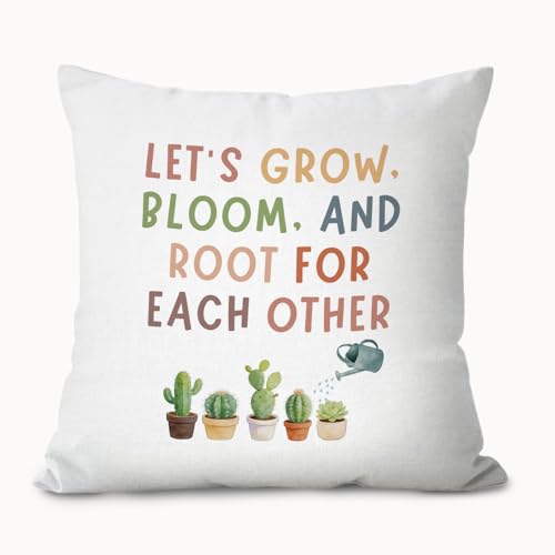 Boho Classroom Decor Pillow Covers 18x18, Inspirational Let's Grow Bloom and Root for Each Other Throw Pillow Cover for Classroom Homeschool Reading Nook Playroom Nursery Sofa Couch - color: Each Other
