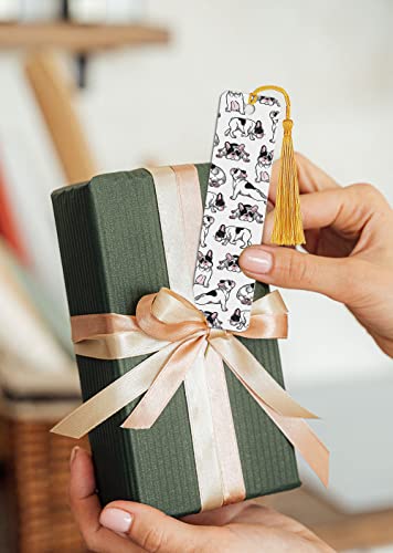 WIRESTER Set of 2 Metal Bookmarks with Light Gold Tassel for Students, Reader, Teachers, Book Lovers - French Bulldog Funny Playful Postures, Siberian Husky Funny Playful Postures - color: French Bulldog, Siberian Husky Playful Postures