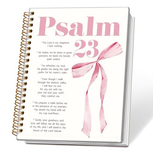 Pink Coquette Bow Christian Spiral Notebook Journal, Psalm 23 Bible Scripture Journal for Women, Christian Religious Gifts for Women, Church Notes Notebooks, 5.5x8.3 Inch - color: 02-psalm 23