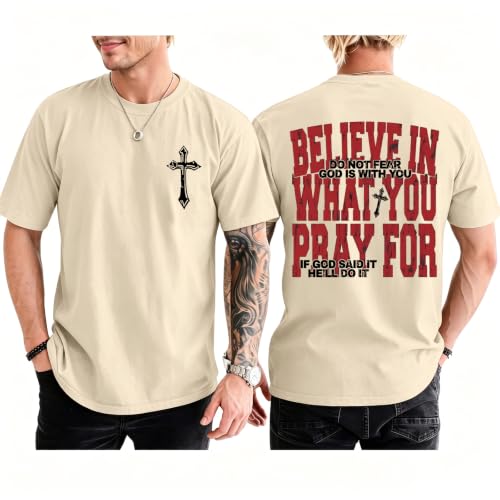 BINTEHGS Men's Christian Faith T-Shirts Inspirational Bible Verse Shirt Cross Oversized Tshirts for Men Jesus Graphic Tees - color: Apricot, size: X-Large