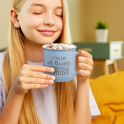 Christian Art Gifts Blue Camp Style Phiippians 4:13 Ceramic Coffee Mug - style: All Things Through Christ