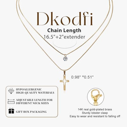 Cross Necklace for Women - Dainty 14K Gold Silver Plated Cross Necklace Choker Jewelry Cute Simple Small Trendy Non Tarnish Waterproof Faith Religious Jewelry Gift for Teenage - style: 04-Cross-Gold