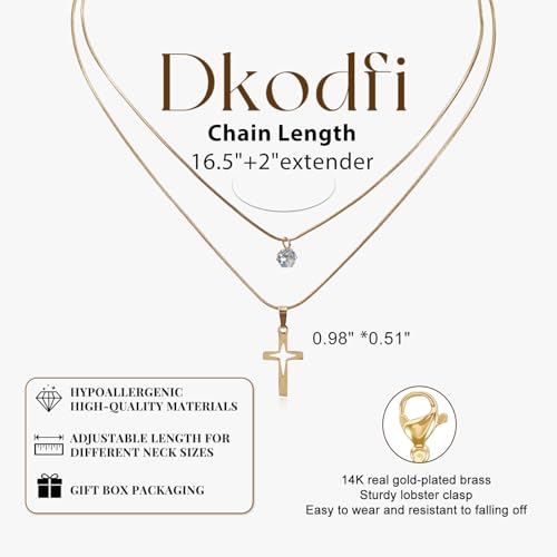 Cross Necklace for Women - Dainty 14K Gold Silver Plated Cross Necklace Choker Jewelry Cute Simple Small Trendy Non Tarnish Waterproof Faith Religious Jewelry Gift for Teenage - style: 04-Cross-Gold