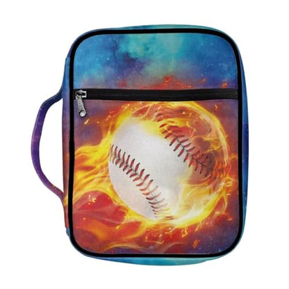 Coldinair Fire Baseball Bible Cover for Kids Teen Men,Galaxy Church Bible Protective Book Case with Pen Slot Handle & Zippered Pocket Red Marble Travel Christian Bible Accessories,Blue - color: Galaxy Fire Baseball