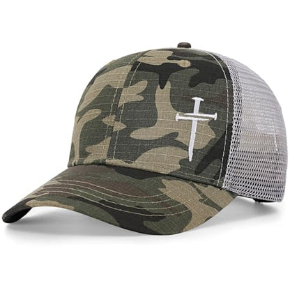 Christian Jesus Cross Hat - Faith Hats for Men Women - Religious Gifts for Thanksgiving Christmas - color: Cross/Camo Green
