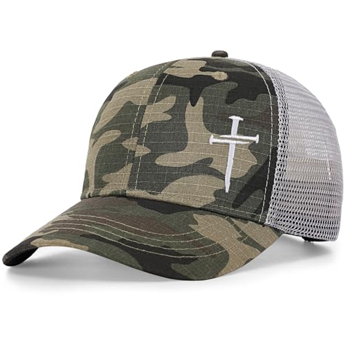 Christian Jesus Cross Hat - Faith Hats for Men Women - Religious Gifts for Thanksgiving Christmas - color: Cross/Camo Green