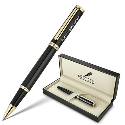 BEILUNER Black Personalized Pen,Stunning Luxury Lacquer With 24K Gold,Schneider Ink Refills,Multiple Fonts To Custom Rollerball,Gift Pen For Men & Women,Executive,Graduation,Christmas,Nice Pens - color: Black with Gold (Personalized)