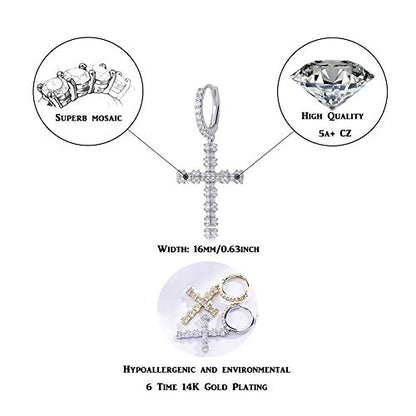 TOPGRILLZ Cross Hoop Dangle Earrings 925 Sterling Silver 5A+ Cubic Zirconia 14K Gold Hypoallergenic Cross Hoop Cuff Huggie Drop Earrings For Men Women - color: Cross 4 Silver