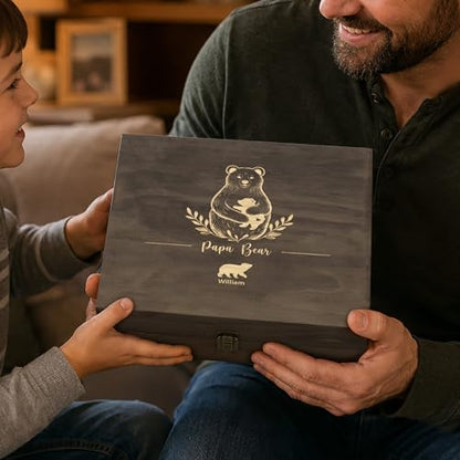 Personalized Gift for Dad or Grandpa, Engraved Wooden Family Memory Box - style: 17. Papa Bear Designs