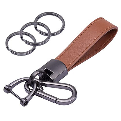 Wisdompro Genuine Leather Car Keychain, Universal Key Fob Keychain - color: Brown (Carabiner Clip)