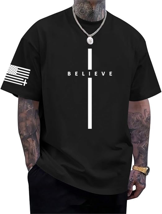 Eatbook Christian Shirts for Men Faith Over Fear Religious Tshirt - color: Black-cross, size: X-Large