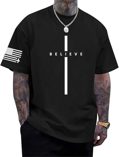 Eatbook Christian Shirts for Men Faith Over Fear Religious Tshirt - color: Black-cross, size: X-Large