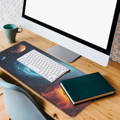 Galaxy Space Gaming Mouse Pad Black Hole Solar Extended Mousepad Waterproof Stitched Edges Rubber Base Non-Slip Deskmap Computer Keyboard Mat 31.5x11.8 Inch - color: Galaxy Space, size: 31.5" x 11.8"