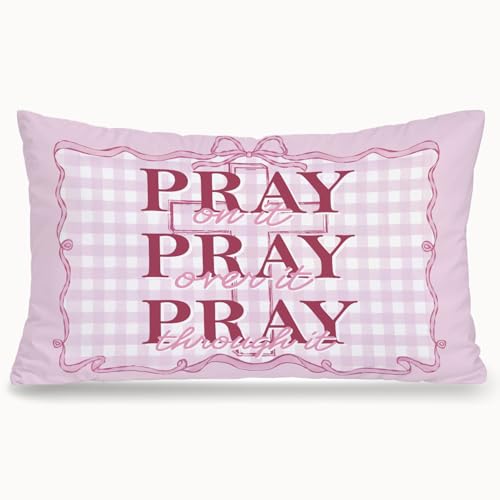 Coquette Pink Bow Christian 12x20 Pillow Cover, Pink Christian Decor, Preppy Girly Bible Prayer Decorative Throw Pillow Covers Pillowcases for Girls Room Dorm Apartment Church Decor - color: Bible - Pink (White06)