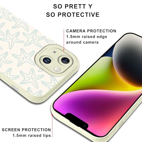 Summer Beach Green Starfish Phone Case for iPhone 14 Case Girly Pattern Shockproof Soft Protective for Women Men Phone Cover Funda for iPhone 14 6.1 Inch - color: Blue Starfish, size: for iPhone 14
