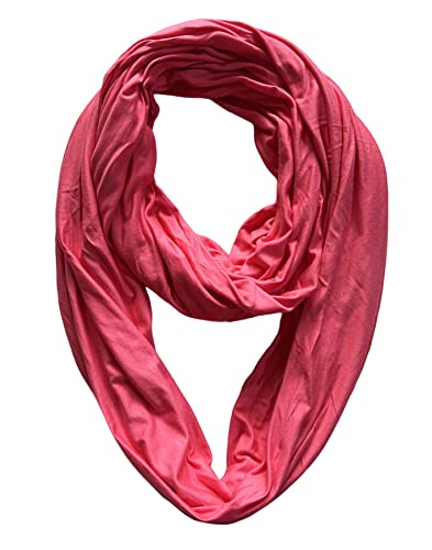 Lina & Lily Premium Modal Jersey Knit Women's Infinity Scarf Loop Lightweight - color: Coral