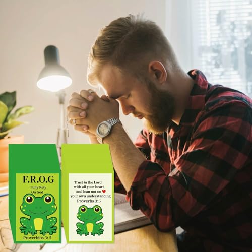 240pcs Christian Frog Cards Gospel Tracts Religious Roman Road Salvation Tract Serenity Prayer Pocket Jesus Bible Verse Cards for Evangelism Church (Frog Fully Rely on God)