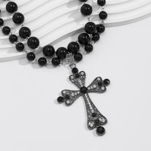 Pearl Cross Necklace Big Cross Pendants Necklaces for Women Chunky Pearl Necklace Gothic Cross Necklace Punk Vintage Cross Jewelry Women - style: Silver 03