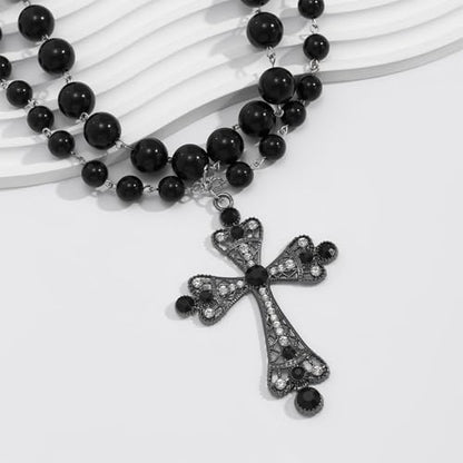 Pearl Cross Necklace Big Cross Pendants Necklaces for Women Chunky Pearl Necklace Gothic Cross Necklace Punk Vintage Cross Jewelry Women - style: Silver 03