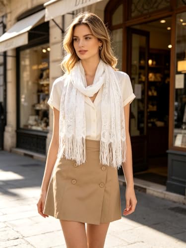 GERINLY Lightweight Scarves Fashion Print Cotton Feel Scarf for Women Shawl - color: Purewhite