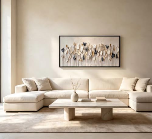 Large Framed Modern Boho Wall Art Textured Neutral Leaf Canvas Wall Decor Abstract Botanical Canvas Print, Modern abstraction Nature Art Picture for Office Living Room Bedroom or Halls 24X48in - color: Boho Leaves, size: 48"L x 24"W