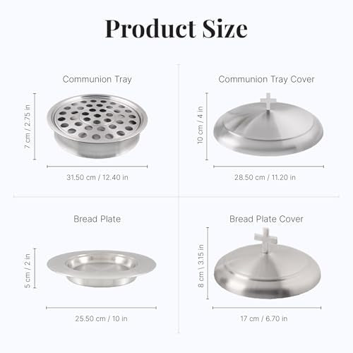 Communion Set for Church - One Communion Tray & One Bread Plate with Lid - color: Satin (Matte) Finish