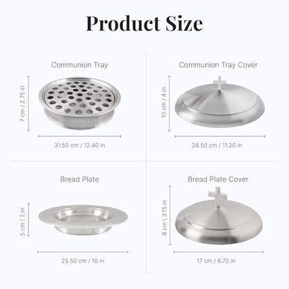 Communion Set for Church - One Communion Tray & One Bread Plate with Lid - color: Satin (Matte) Finish